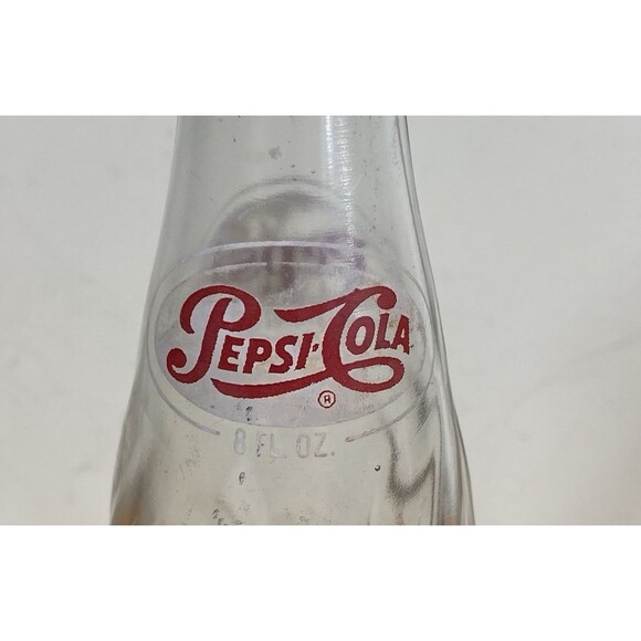 Vintage 8 oz Clear Swirl Glass Pepsi/Pepsi-Cola Crown Top Bottle 8 3/4 in Tall - Picture 2 of 14
